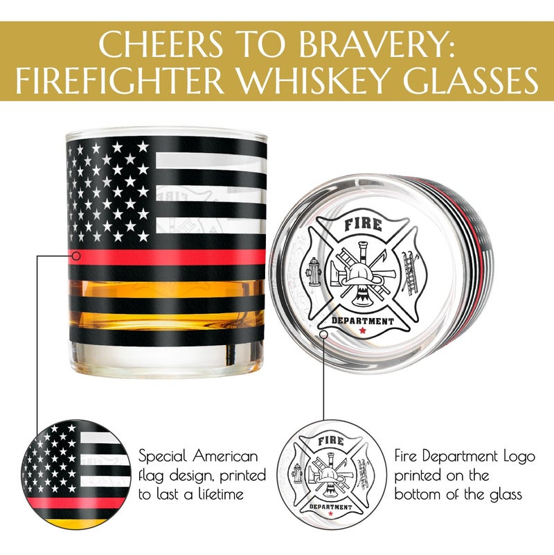 Greenline Goods Thin Red Line Firefighter Whiskey Old Fashioned Glasses (Set of 2) - 10 oz - Classic Glass Drinkware with Fire Fighter Flag Graphics -Shows Support for First Responders - Image 4